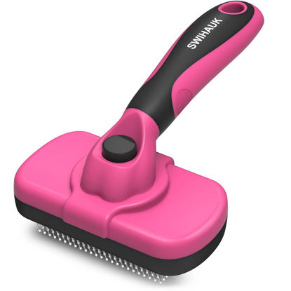 Picture of Swihauk Self Cleaning Slicker Brush for Dogs & Cats, Skin Friendly Grooming Cat Brush, Dog Brush for Shedding, Deshedding Brush, Hair Brush Puppy Brush for Haired Dogs, Pet Supplies Accessories, Pink