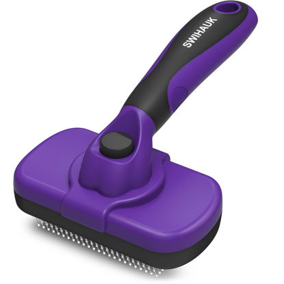 Picture of Swihauk Self Cleaning Slicker Brush for Dogs & Cats, Skin Friendly Grooming Cat Brush, Dog Brush for Shedding, Deshedding Brush, Hair Brush Puppy Brush for Haired Dogs, Pet Supplies, Purple