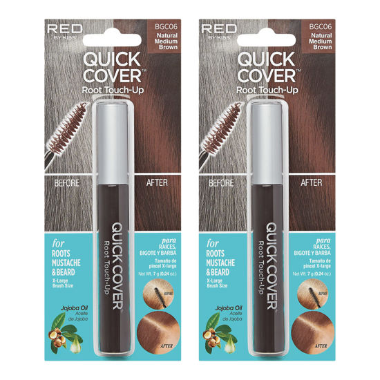 Picture of RED by Kiss Quick Cover Root Touch Up Mascara 2PCS Water-Resistant Temporary Gray Concealer Cover Up Brush for Hair and Beard (Natural Medium Brown)