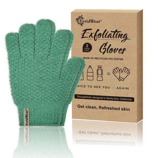 Picture of Evridwear Exfoliating Recycled Yarn Eco-Friendly Bath Gloves for Shower, Spa, Massage and Body Scrubs, Dead Skin Cell Remover, Ingrown Hair, Scratching, Gloves with Hanging Loop (1 Pair Heavy Glove)