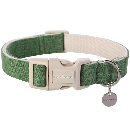 Picture of DOGWONG Cotton Hemp Dog Collar, Heavy-Duty Green Dog Collar Durable Soft Natural Fabric Pet Dog Collar Cute Wedding Puppy Necklace for Small Medium Large Dog