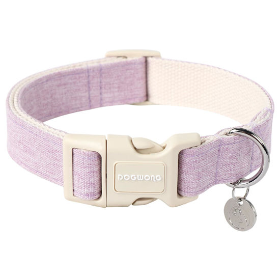 Picture of DOGWONG Cotton Hemp Dog Collar, Heavy-Duty Purple Dog Collar Durable Soft Natural Fabric Pet Dog Collar Cute Wedding Puppy Necklace for Small Medium Large Dog