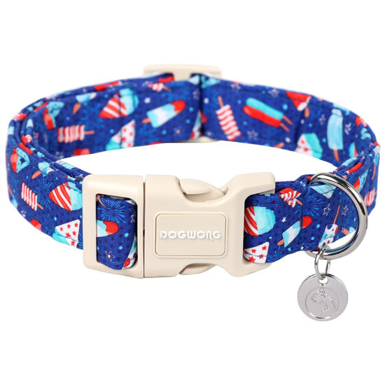 Picture of DOGWONG Cotton Dog Collar, Popcile Summer Dog Collar Durable Soft Natural Fabric Pet Dog Collar Cute Blue Ice Cream Puppy Necklace for Small Medium Large Dog