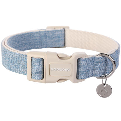 Picture of DOGWONG Cotton Hemp Dog Collar, Heavy-Duty Baby Blue Dog Collar Durable Soft Natural Fabric Pet Dog Collar Cute Wedding Puppy Necklace for Small Medium Large Dog