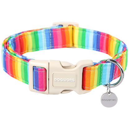 Picture of DOGWONG Cotton Dog Collar, Rainbow Dog Collar Durable Soft Natural Fabric Pet Dog Collar Cute LGBTQ Puppy Necklace for Small Medium Large Dog