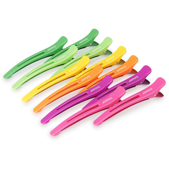 Picture of AIMIKE 12pcs Hair Clips Set - No Crease Duck Billed Clips with Silicone Band for Styling, Cutting, and Sectioning Salon Hair