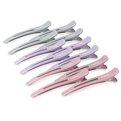 Picture of AIMIKE 12pcs Hair Clips for Styling Sectioning, No Crease Duck Billed Hair Clips with Silicone Band, Hair Styling Clips, Hair Roller Clips, Salon Hair Sectioning Clips, Hair Cutting Clips,Morandi