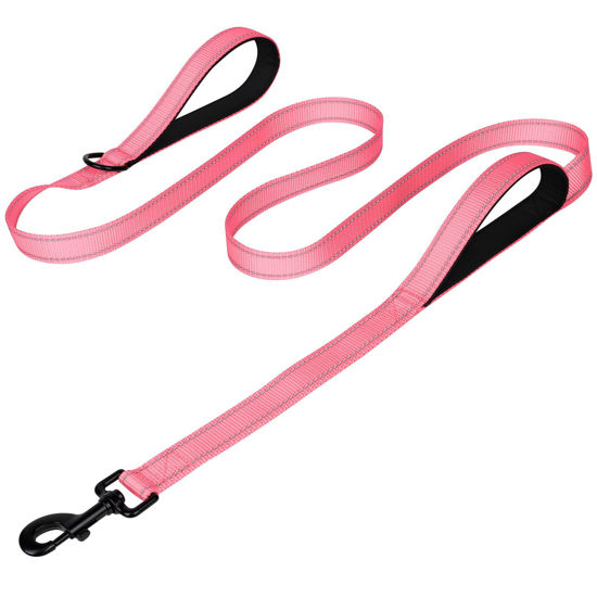 Picture of Joytale Dog Leash Heavy Duty for Large Dogs That Pull, Double Handle Dog Leash for Traffic Control, Double-Sided Reflective Leash for Night Safety, Dog Leash for Large Medium Dogs, 5FT, Pink