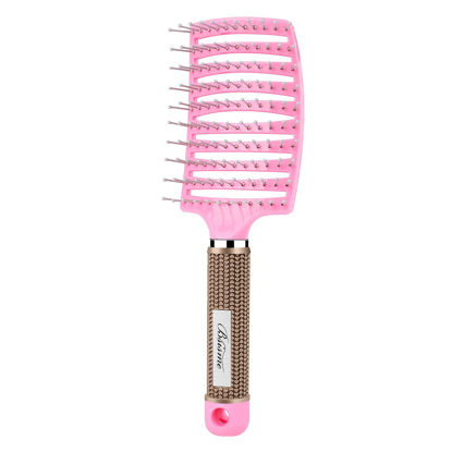 Picture of Bsisme Hair Brush, Curved Vented Brush for Faster Blow Drying, Professional Styling Hair Brushes for Women and Men, Paddle Detangling Brush for Wet Dry Curly Thick Straight Hair, Pink