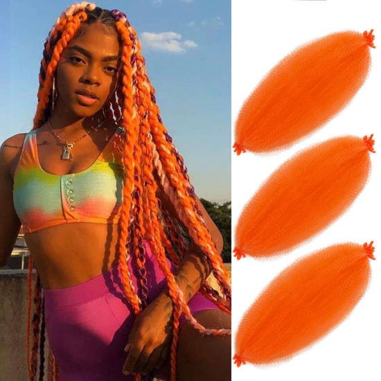 Picture of Springy Afro Twist Hair 24 Inch 3Packs, Afro Twist Hair Pre Fluffed Spring Twist Hair Pre Separated Wrapping Hair for Soft Locs Hair Extensions (24 Inch (Pack of 3), Orange#)