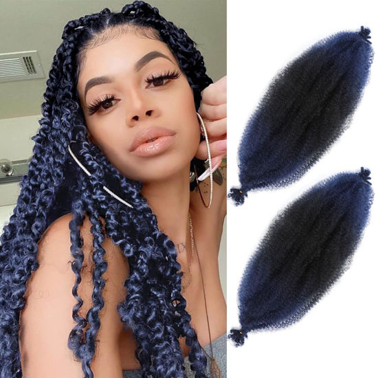 Picture of Afro Twist Hair 30 Inch 2 Packs, Springy Afro Twist Hair Pre Fluffed Spring Twist Hair Pre Separated Wrapping Hair for Soft Locs Hair Extensions (30 Inch (Pack of 2), 1B/Dark Blue#)