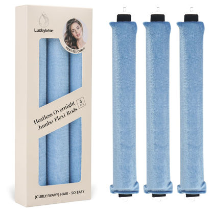 Picture of Overnight Blowout Rods Jumbo Heatless Hair Curler, Heatless Curls Satin Jumbo Flexi Rods to Sleep in,Soft Heatless Rod for All Hair Types,No Heat Overnight Sleeping Curls Styling Tools 3pcs Blue