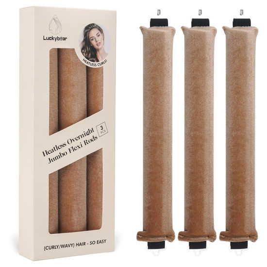 Picture of Luckybear Khaki Jumbo Heatless Hair Curler, 3pcs, Flexi Satin Rods for Soft Overnight Sleeping Curls, Styling Tools for All Hair Types