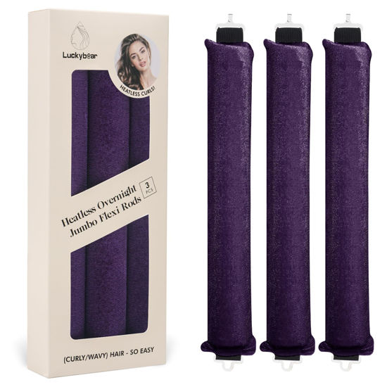 Picture of Luckybear Purple Satin Flexi Rod, 3 Pack - Heatless Hair Curler, Jumbo Heatless Curls for All Hair Types, Overnight Sleeping Curls Styling Tools