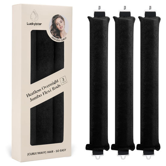 Picture of Satin Flexi Rods for Heatless Overnight Jumbo Curls, No-Heat Styling Tools for All Hair Types, 3pcs Black