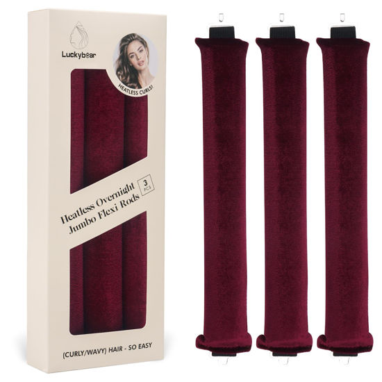 Picture of Overnight Blowout Rods Jumbo Heatless Hair Curler, Heatless Curls Satin Jumbo Flexi Rods to Sleep in,Soft Heatless Rod for All Hair Types,No Heat Overnight Sleeping Curls Styling Tools 3pcs Wine