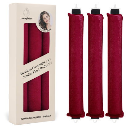 Picture of Heatless Overnight Curls Styling Tools - Jumbo Flexi Satin Rods to Sleep in, for All Hair Types (3pcs Rose Red)