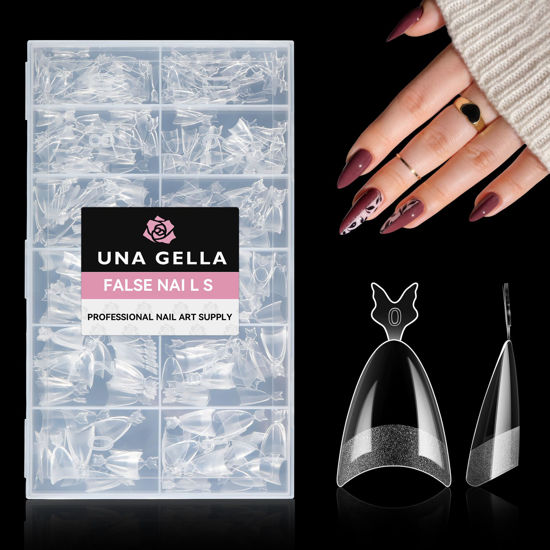 Picture of UNA GELLA Gel x Nail Tips Almond, 504pcs Medium Almond Nail Tips Half Cover Upgrade Soft Gel Matte Design for DIY Medium Almond Press On Nails Acrylic False Fake Nails Tips 12 Sizes Gelly Tip