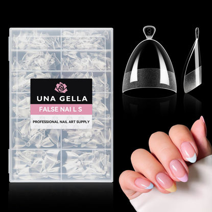 Picture of UNA GELLA Almond Nail Tips Extra Short Half Cover 504pcs- Soft Gel Short Almond Fake Nails Matte Clear Almond Gel x Nails Self-handle for Nail Extension DIY Nail Salon for Her, 12Sizes