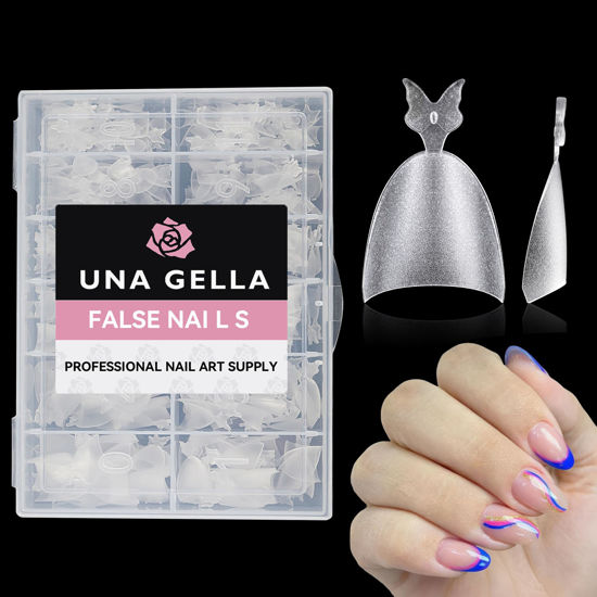 Picture of UNA GELLA Short Round Nail Tips 504pcs Short Oval Almond Nail Tips Half Cover No Need File Clear Gel Nails Tips False Fake Nails Extension Long Lasting Home DIY Nail Salon 12 Sizes