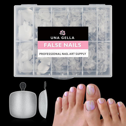 Picture of UNA GELLA Toe Nail Tips 504Pcs Short Square False Soft Gel Full Cover Fake Toe Nails Matte Toe Nails 12 Sizes Pre-shape Fake Toenails Gel X Toe Nail Tips For Nail Extension Home DIY Nail Salon