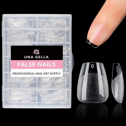 Picture of UNA GELLA 504PCS Extra Short Gel x Nail Tips Coffin Shape - Pre Etched Glue On Fake Nails No C Curve For Women Acrylic Press On Nail Extension Full Cover At Home