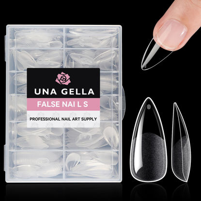 Picture of UNA GELLA Medium Stiletto Nails Press On 504Pcs Medium Stiletto Nail Tips Full Cover Pre-matte Stiletto Gel Press On Nails Clear Fake False Nails For Nail Extensions Home Nail Art Salon 12 Sizes