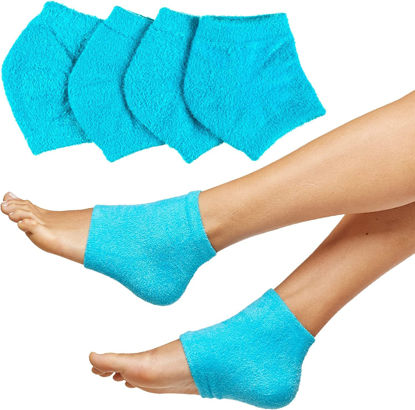 Picture of ZenToes Moisturizing Sleep Socks with Vitamin E, Olive Oil and Jojoba Seed Oil to Soften and Hydrate Dry Cracked Heels (Fuzzy Blue, 1 Pair Regular)