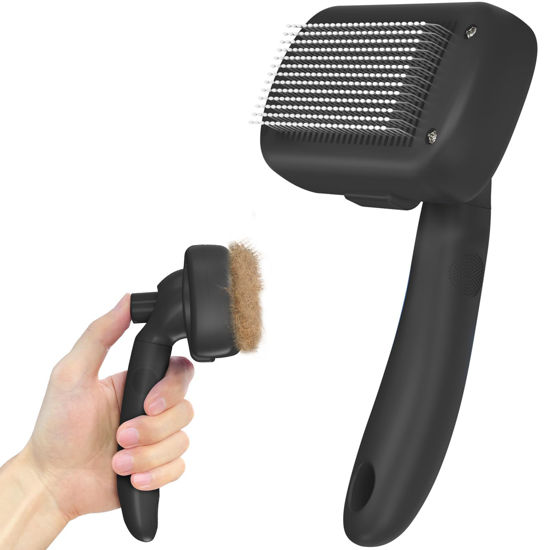 Picture of Dipoo Self Cleaning Shedding Brush - Skin Friendly Grooming Tool for Dogs, Cats, and Puppies, Deshedding and Hair Removal for Long and Short Haired Pets, Black