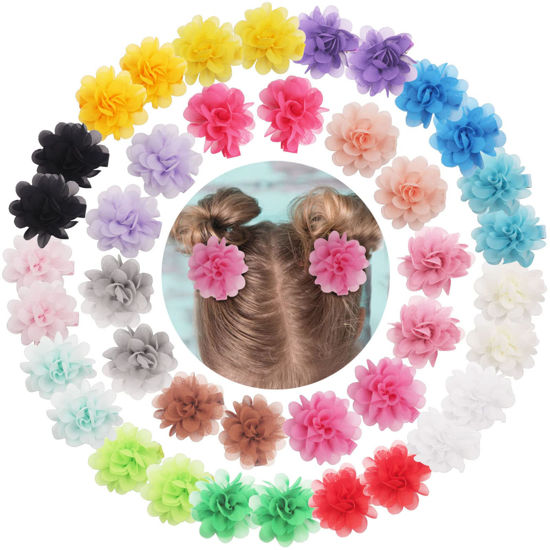 Picture of DeD 40PCS 2" Chiffon Flower Hair Bows Clips Flower Tiny Hair Clips Fine Hair for Girls Infants Toddlers Set of 20 Pairs