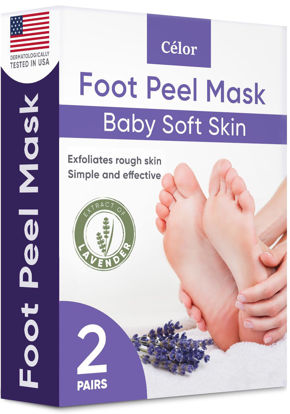 Picture of Foot Peel Mask (2 Pairs) - for Baby Soft Skin Remove Dead Skin, Dry, Cracked Feet & Callus, Spa, Made with Aloe Vera Extract Women and Men Peeling Exfoliating, Lavender