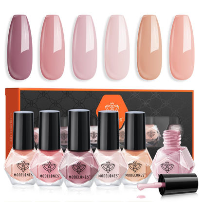 Picture of modelones Nail Polish 6 Colors Neutral Nude Nail Polish Set Skin Tones Collection Nude Pink Quick Dry Nail Polish Finger Nail Polish Bulk Manicure Diy Nail Art Home Salon Gift For Women Girl