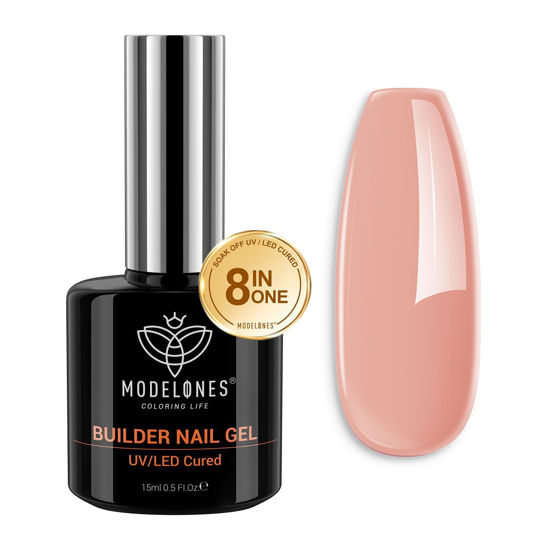 Picture of modelones Builder Nail Gel, 8-in-One Sheer Nude Pink Gel Builder, Apricot Blush Pink Rubber Base Gel Polish for Nail Thickening Apex Building LED Nail Lamp Cured Hard Gel Nail Strengthener Extend Gel