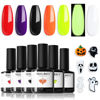 Picture of modelones Halloween Gel Nail Polish Set 6 Colors Hocus Pocus Collection Glow in the Dark Neon Green Orange Purple Red Black Gel Polish Set Fall Soak Off LED Nail Art Gel Kit Gift with Nail Stikers