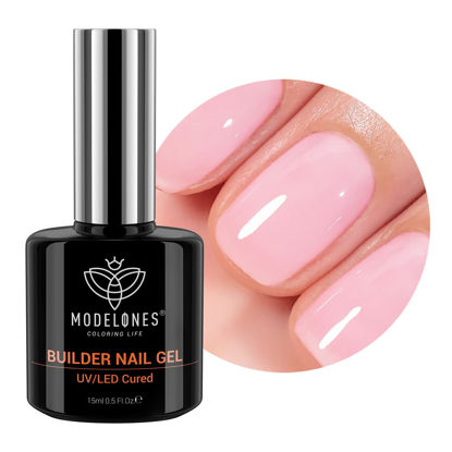 Picture of modelones Builder Nail Gel, 8-in-One Pink Gel Builder for Nail Thickening, LED Nail Lamp Cured Hard Color Builder Nail Polish Base Gel Extension Gel Rhinestone False Nail Tips Glue Gel in a Bottle