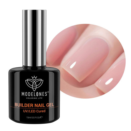 Picture of modelones Builder Nail Gel, 8-in-One Neutral Nude Pink Gel Builder for Nail Thickening Apex Building, Rose Blush Pink Rubber Base Gel Polish LED Nail Lamp Cured Hard Gel Nail Strengthener Extend Gel