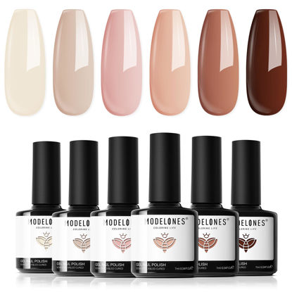 Picture of modelones Gel Nail Polish Set- 6 Colors Nude Gel Polish All Seasons Skin Tones Pink Neutral Brown Gel Polish Kit, Soak Off LED Gel Nail Kit Manicure DIY Home