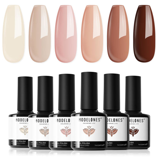 Picture of modelones Gel Nail Polish Set- 6 Colors Nude Gel Polish All Seasons Skin Tones Pink Neutral Brown Gel Polish Kit, Soak Off LED Gel Nail Kit Manicure DIY Home