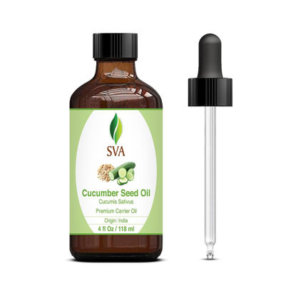 Picture of SVA Cucumber Seed Oil - 4 Fl Oz - 100% Natural Cold Pressed Cucumber Oil - for Face, Skin Care, Hair Care, Scalp Massage & Body Massage - Carrier Oil with Dropper