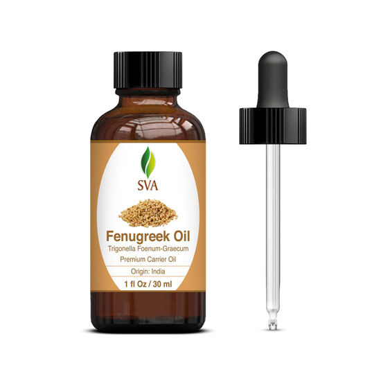 Picture of SVA Fenugreek Seed Oil - 1 Fl Oz - 100% Natural Cold Pressed Fenugreek Oil - for Face, Skin Care, Hair Care, Scalp Massage & Body Massage - Carrier Oil with Dropper