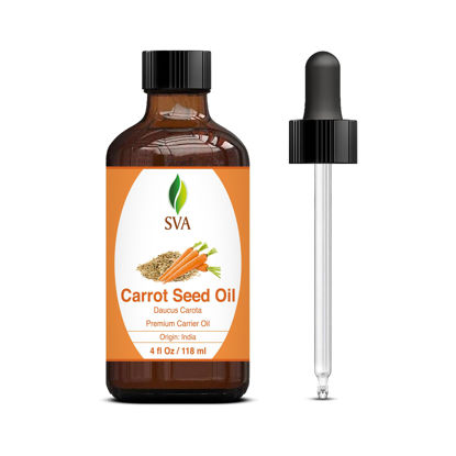 Picture of SVA Carrot Seed Oil - 4 Fl Oz - 100% Natural Cold Pressed Carrot Oil - for Face, Skin Care, Hair Care, Scalp Massage & Body Massage - Carrier Oil with Dropper