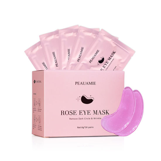 Picture of PEAUAMIE Under Eye Patchs (30 Pairs) Rose Eye Mask for Dark Circles and Puffiness Wrinkle Eye Bags (Rose)