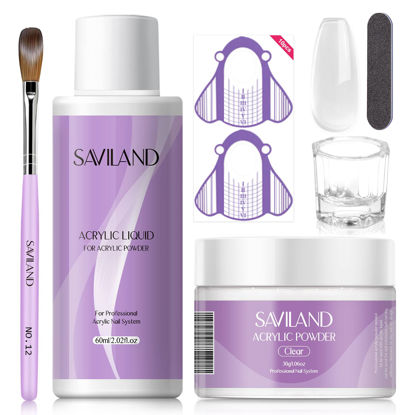 Picture of SAVILAND Acrylic Nail Kit - 30g Clear Acrylic Powder & 60ml Acrylic Liquid Set with Nail Brush Nail Forms Tools Extension Nail Kit for Beginners with Everything for Home DIY Salon Nails Application