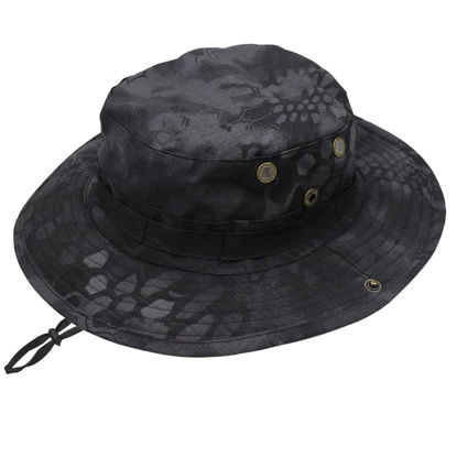 Picture of Sun Hats for Men Women Bucket Hat UPF 50+ Boonie Hat Foldable UV Protection Hiking Beach Fishing Summer Safari(1pack-Black Mang Pattern)