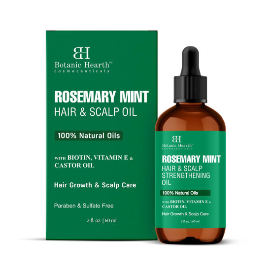 Picture of Botanic Hearth Rosemary Mint & Hair Scalp Strengthening Oil - 60 ml | Natural Hair Growth & Scalp Treatment | Nourishing & Strengthening Essential Oils for Thicker, Heal thier Hair