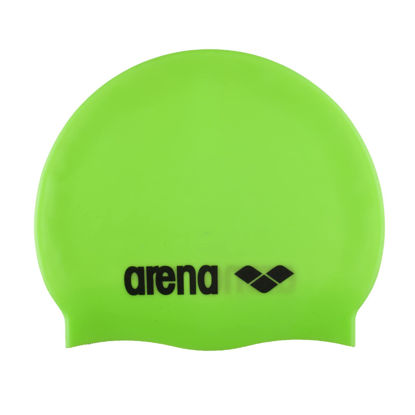 Picture of Arena Classic Unisex Soft Silicone Swim Cap for Women and Men, Intensive Training and Racing Comfortable Non-Slip Long Hair Swimming Hat, Acid Lime/Silver