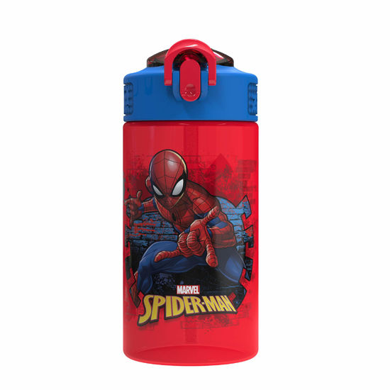 Picture of Zak Designs Marvel SpiderMan Kids Spout Cover and Built-in Carrying Loop Made of Plastic, Leak-Proof Water Bottle Design (BPA-Free), Red, 16oz