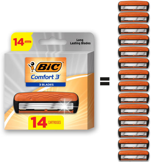 Picture of BIC Comfort 3 Refillable Refill Razor Cartridges, Three-Blade Disposable Razors for Men, Sensitive Skin Razor for a Comfortable Shave, 14 Razor Refill Cartridges