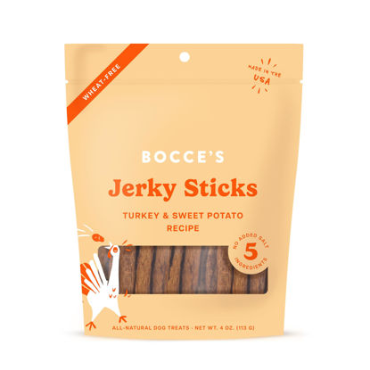 Picture of Bocce's Bakery Jerky Stick Dog Treats, Wheat-Free, Made with Limited-Ingredients, Baked in The USA with No Added Salt or Sugar, All-Naural & High-Protein, Turkey & Sweet Potato, 4 oz