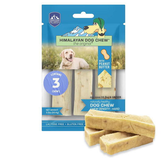 Picture of Himalayan Dog Chew Original Yak Cheese Dog Chew, Peanut Butter, 3 Small Sticks, 1.1 oz, Gluten Free, Healthy Dog Treats, Grain & Lactose Free 100% Natural, Long Lasting Dog Chews for Dogs Under 15 lbs